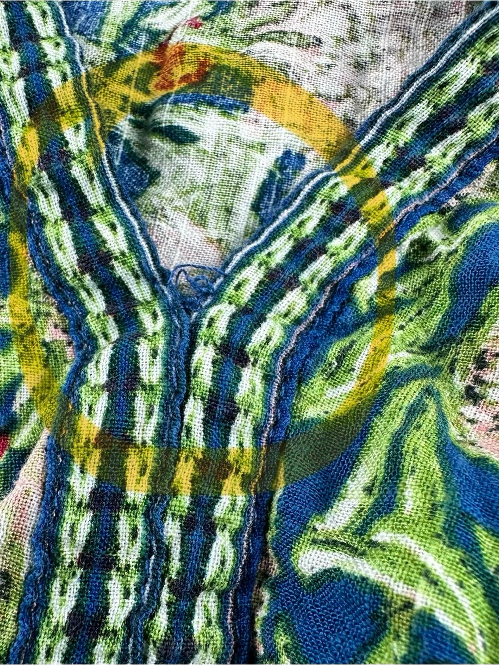 Max Studio London Floral Tie Front Blouse XS Blue Green Boho - Picture 12 of 12